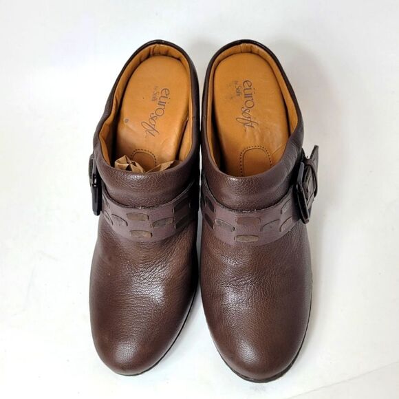 Eurosoft by Soft 90s Inspo Sacha Brown Leather Mule Heel Size 7.5 Slip On - Picture 2 of 9